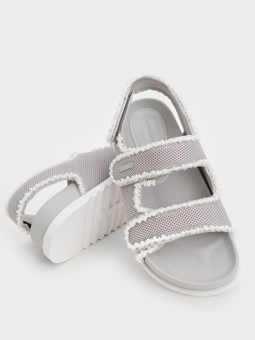 Mesh Pearl-Embellished Flatform Sandals, Silver, hi-res