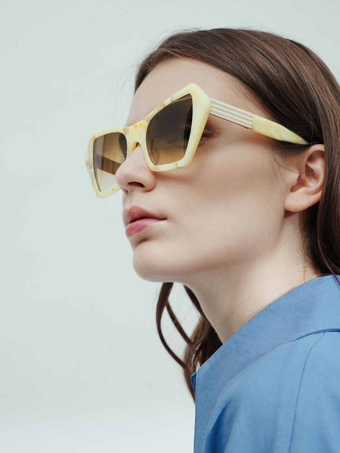 Geometric Frame Sunglasses, Cream, hi-res