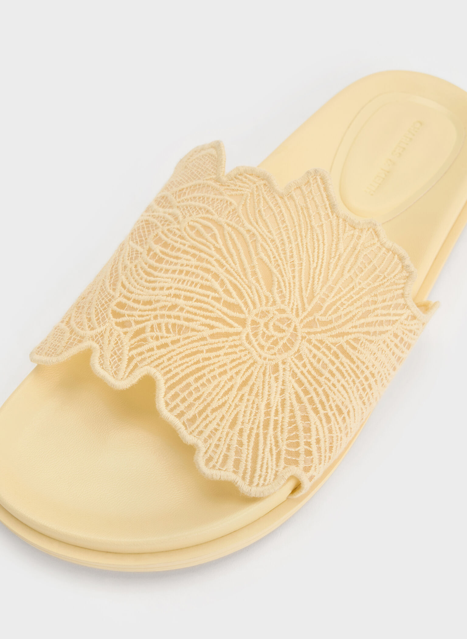 Crochet Floral Slide Sandals, Yellow, hi-res