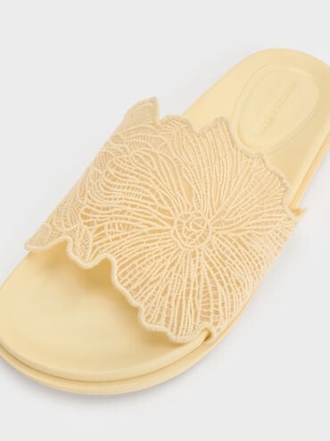 Crochet Floral Slide Sandals, Yellow, hi-res