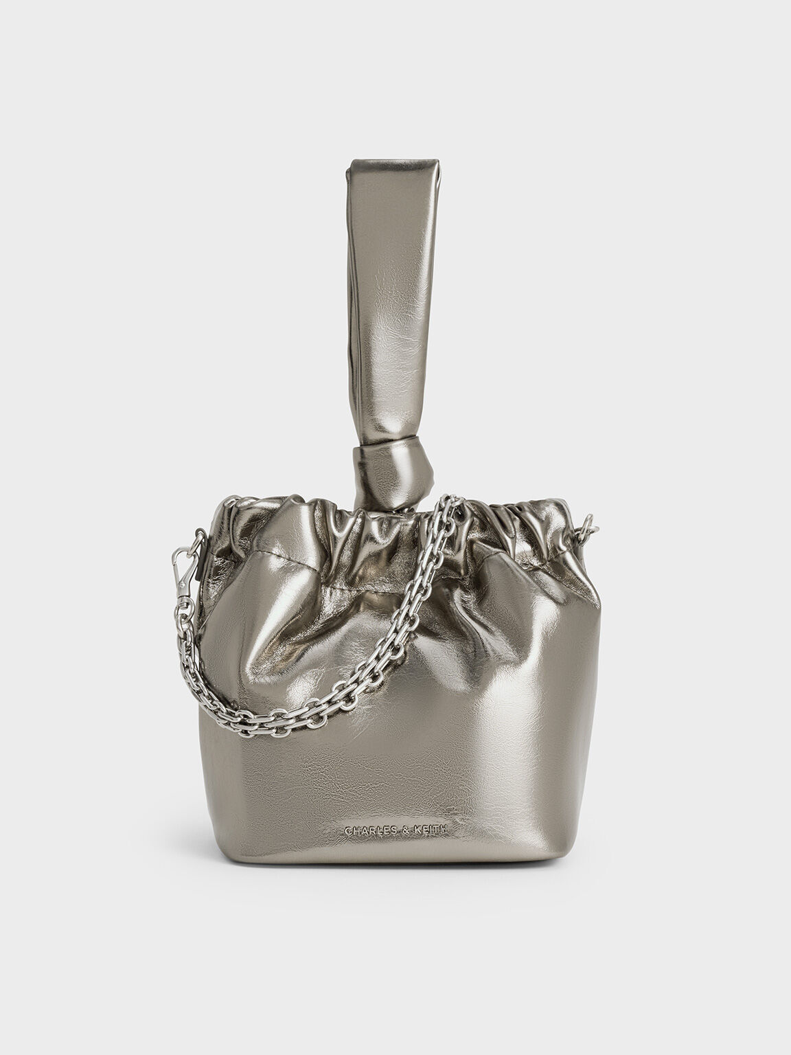 Caia Metallic Knotted Dumpling Bag Pewter