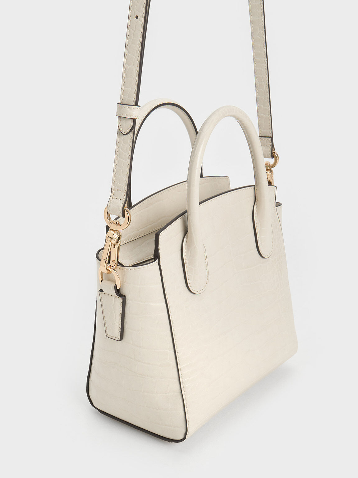 Ivory Harper Croc Effect Structured Top Handle Bag CHARLES KEITH UK