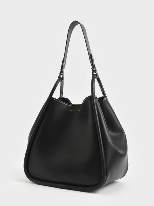 Tubular Slouchy Tote Bag, Black, hi-res