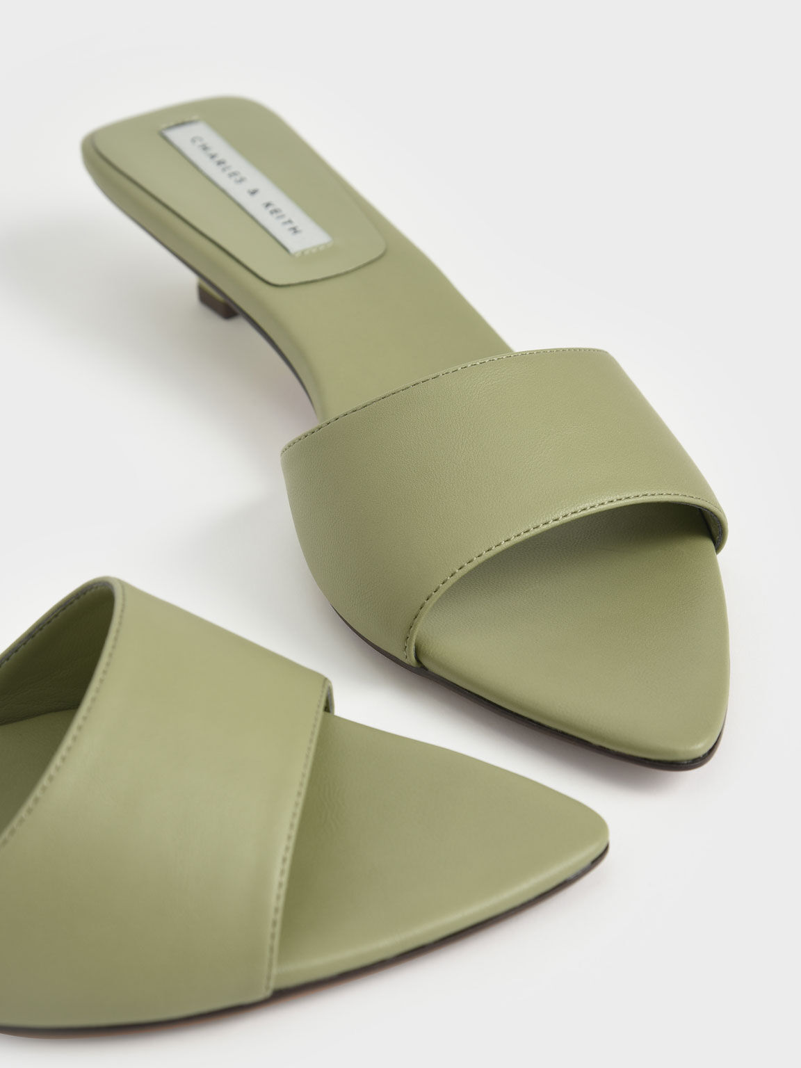 Sage Green Kitten Heel Mules - CHARLES & KEITH UK