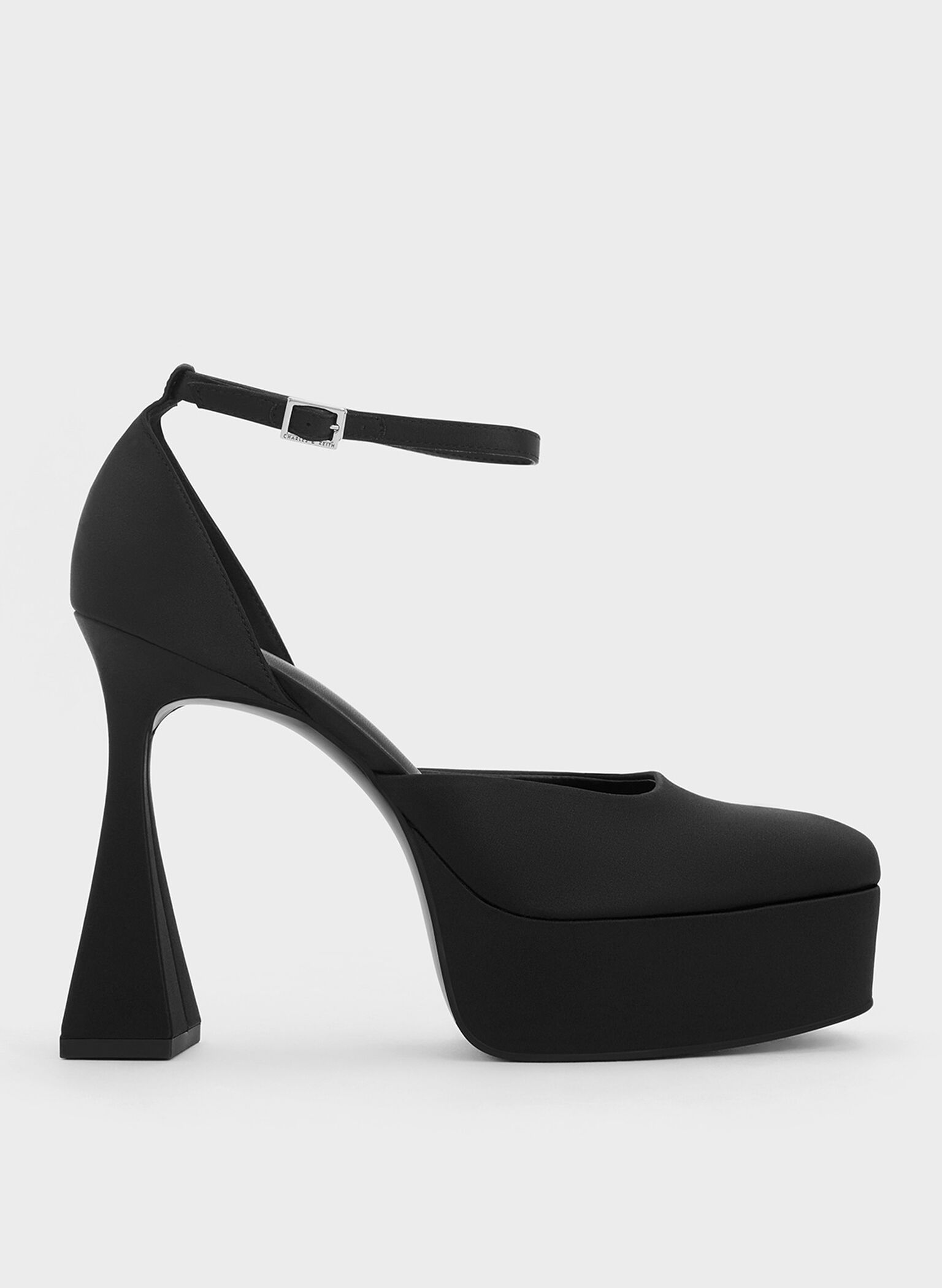 Recycled Polyester Flare Heel D'Orsay Pumps, Black, hi-res