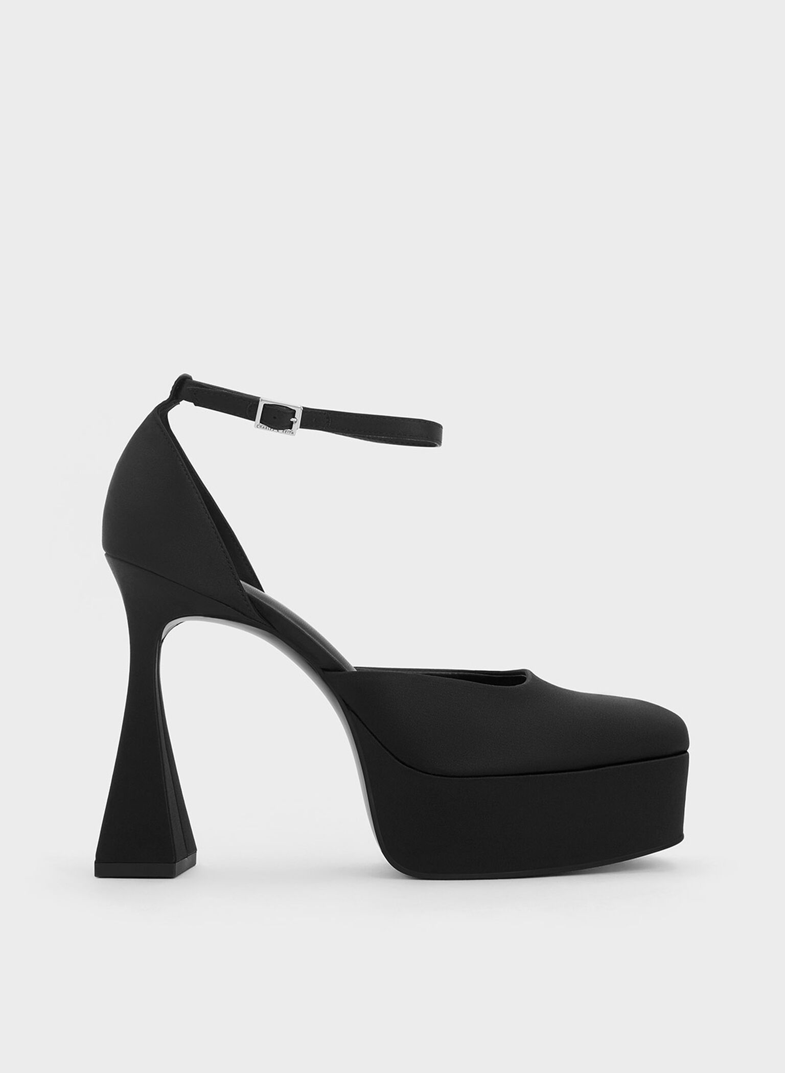 Recycled Polyester Flare Heel D'Orsay Pumps, Black, hi-res