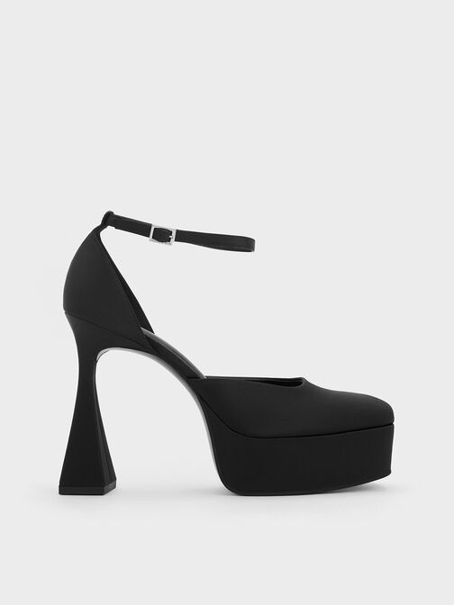 Recycled Polyester Flared Heel D'Orsay Pumps, Black, hi-res