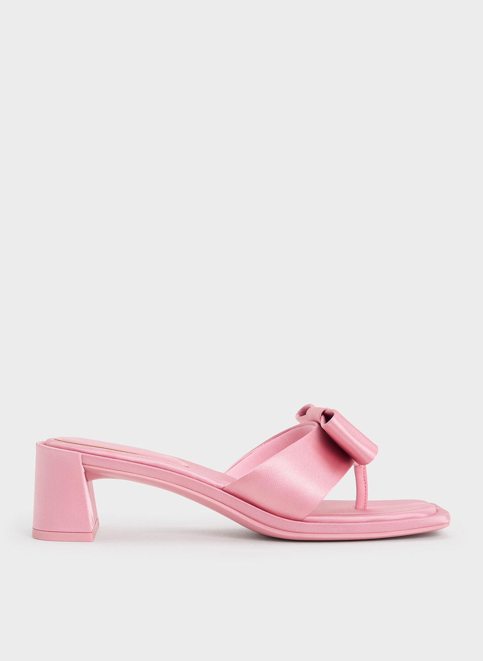 Satin Bow Heeled Thong Sandals, Pink, hi-res