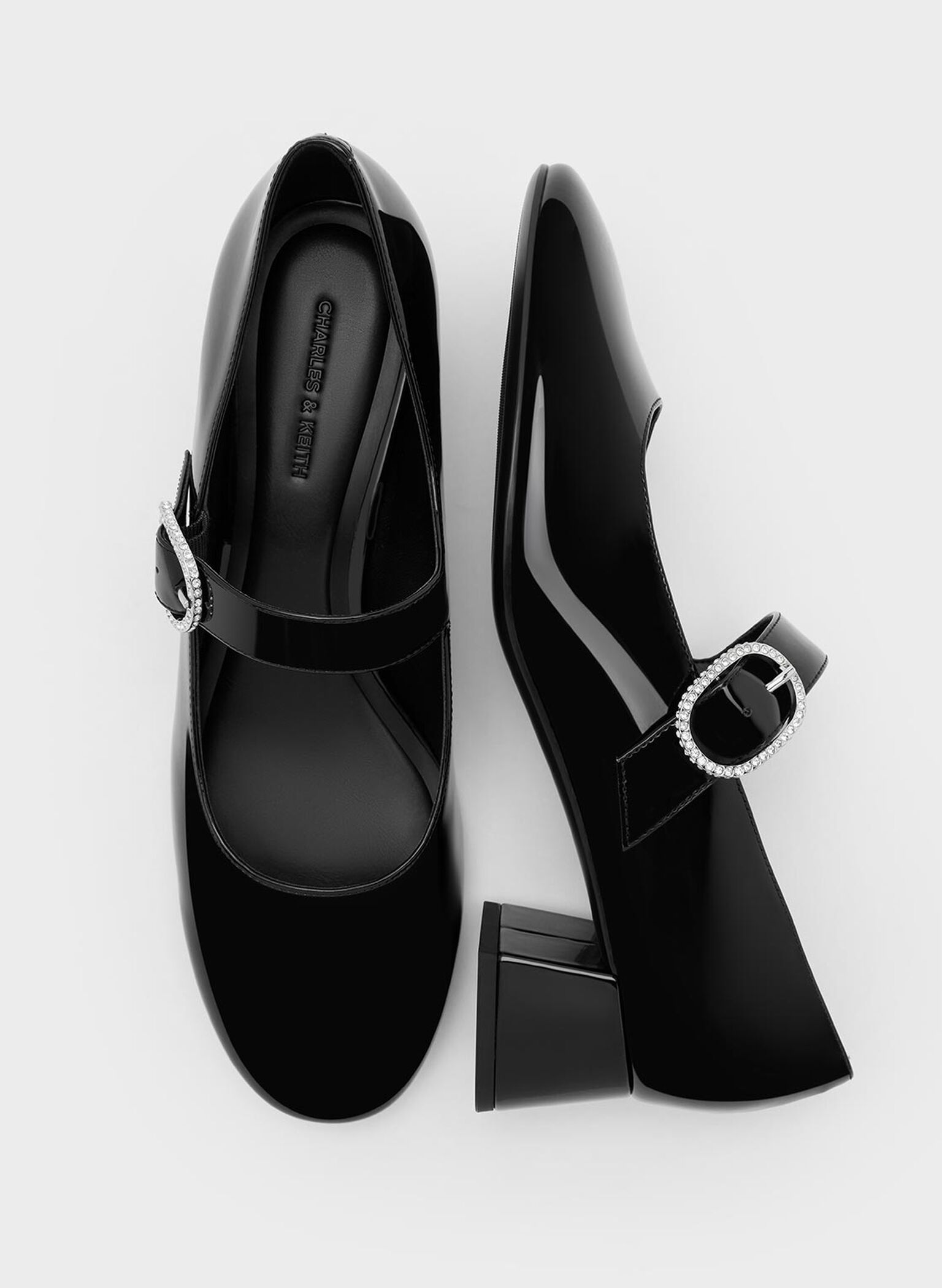 Jannie Patent Crystal-Buckle Mary Jane Pumps, Black Patent, hi-res