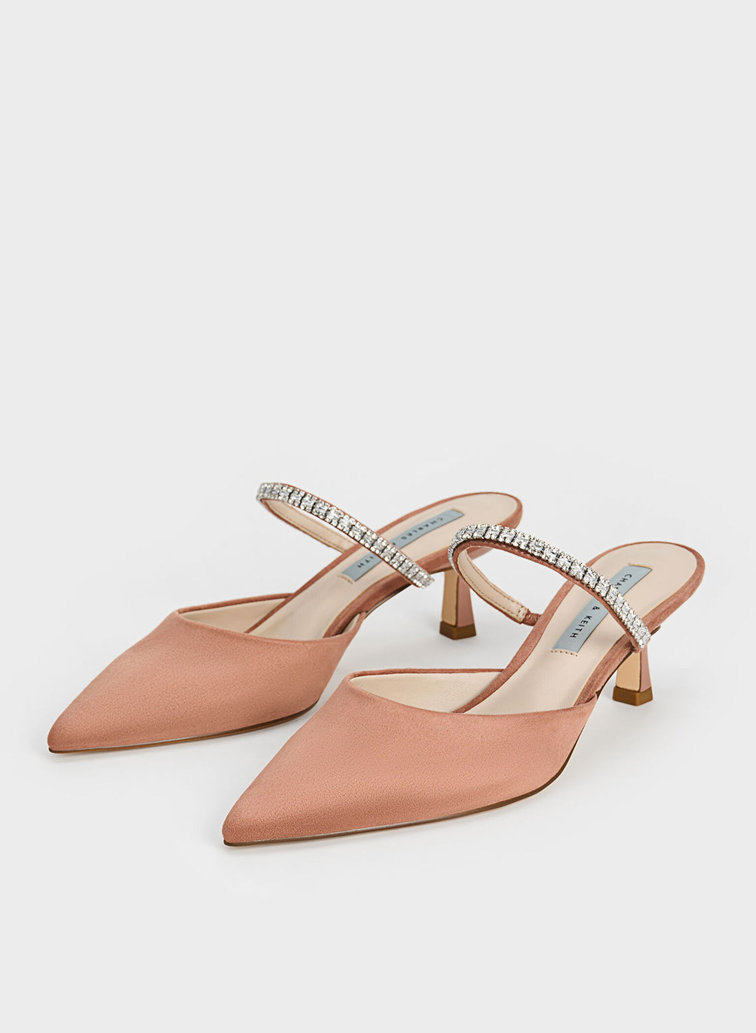 Ambrosia Textured Gem-Embellished Pointed-Toe Mules, Nude, hi-res