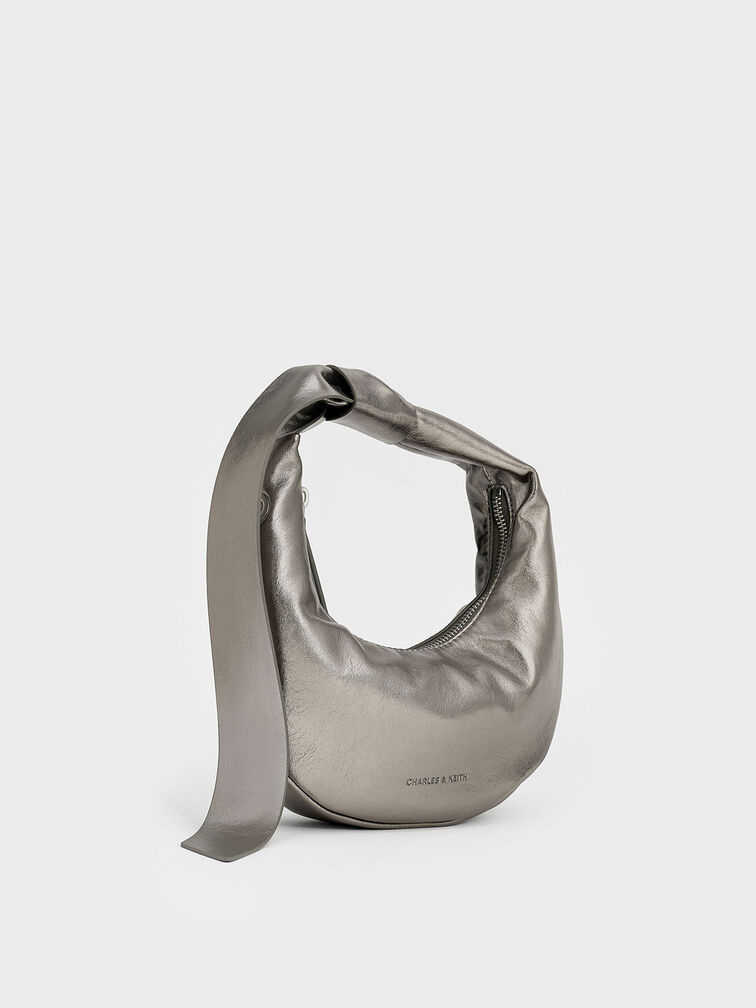 Micro Toni Knotted Crescent Hobo Bag, Pewter, hi-res