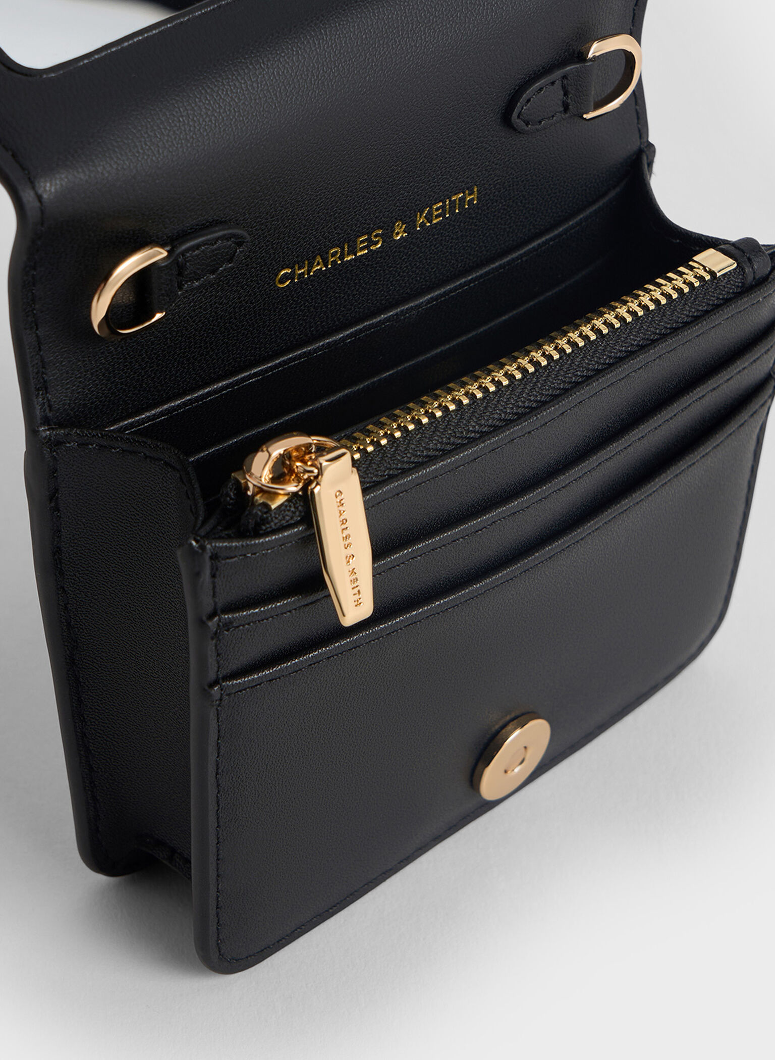 Agatha Chain-Accent Card Holder, Black, hi-res