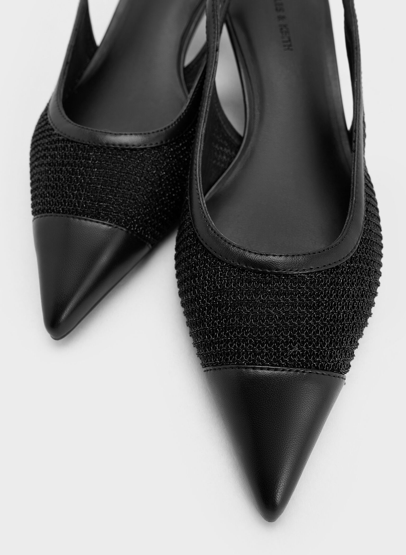 Mesh Cap-Toe Kitten-Heel Pumps, Black Textured, hi-res