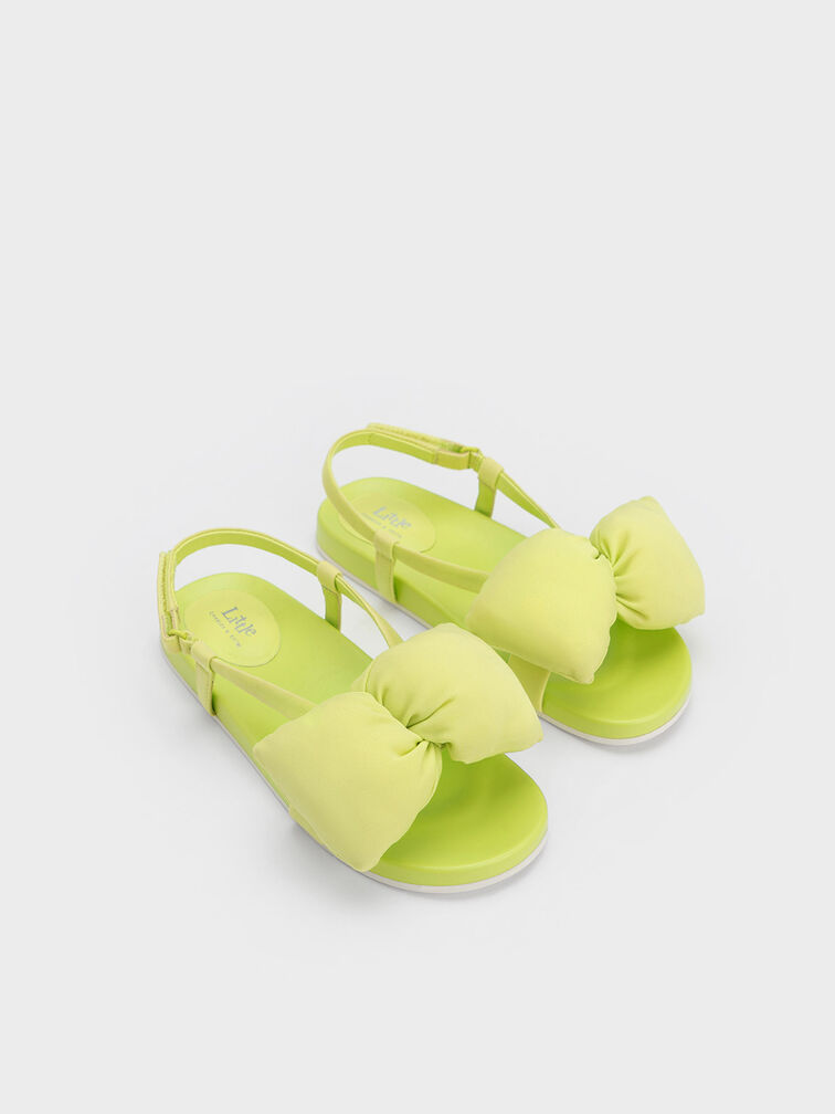 Girls' Puffy Bow Sandals, Lime, hi-res