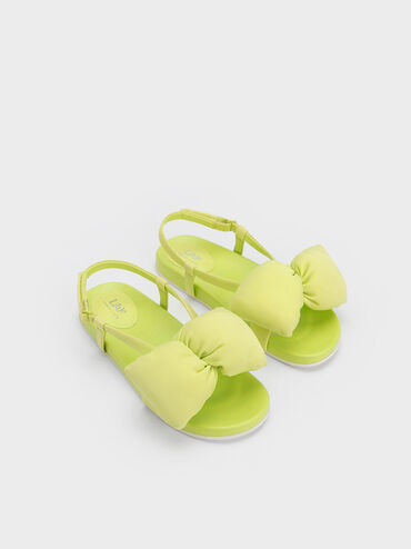 Girls' Puffy Bow Sandals, Lime, hi-res