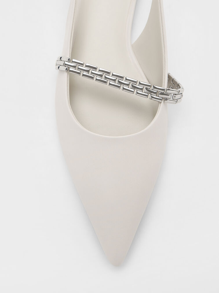 Chain-Strap Pointed-Toe Slingback Flats, Chalk, hi-res