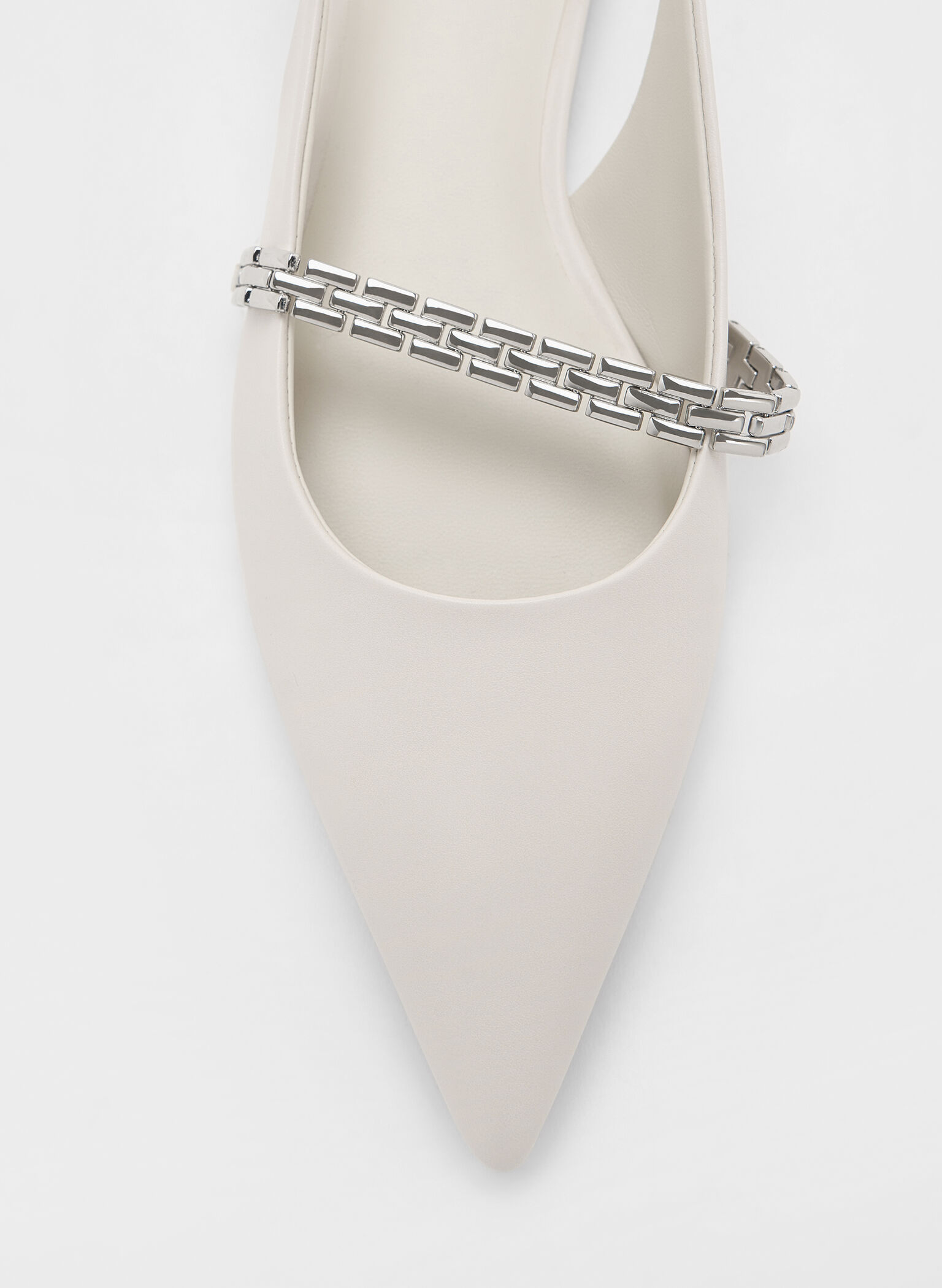 Chain-Strap Pointed-Toe Slingback Flats, Chalk, hi-res