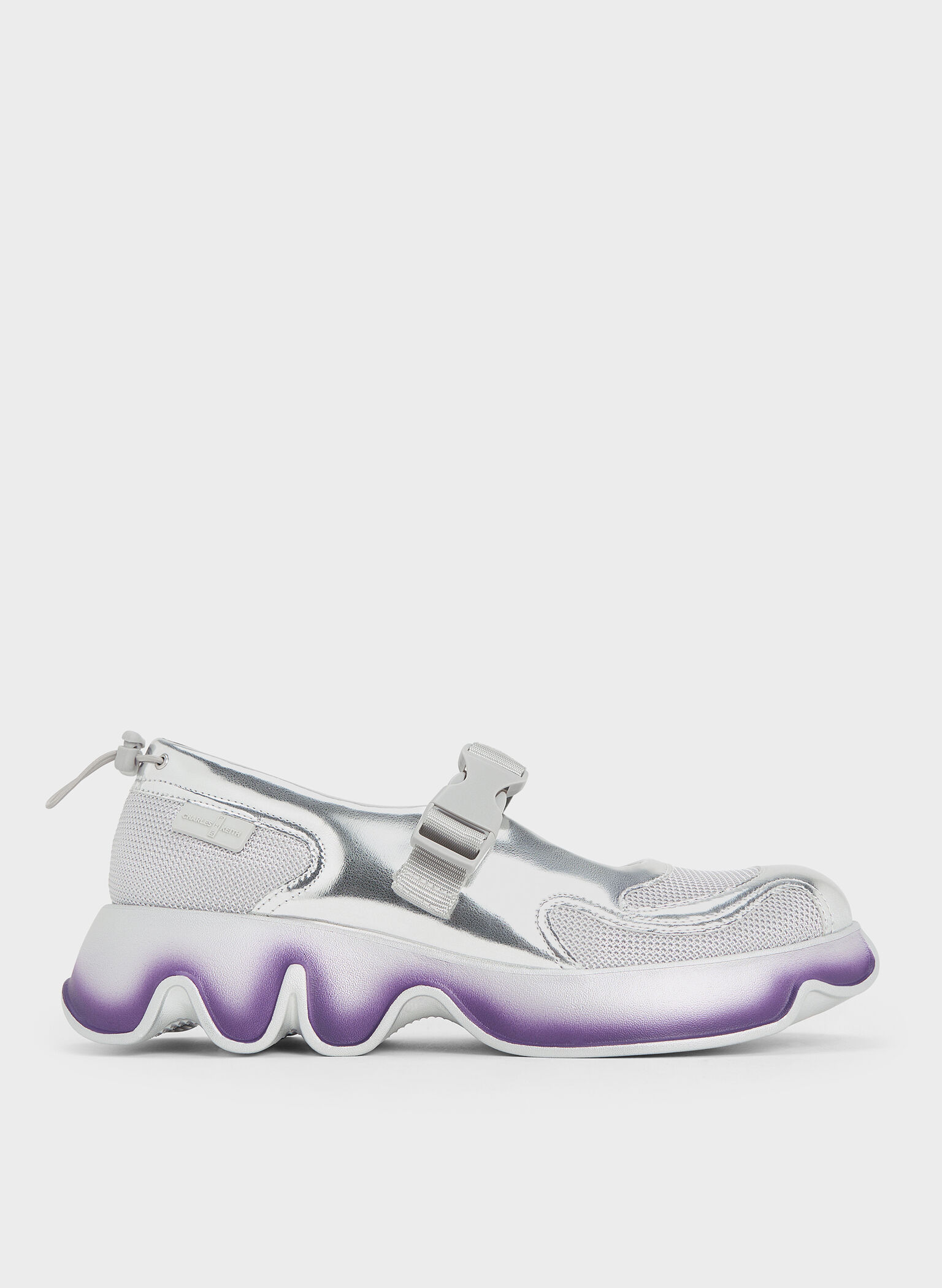 Mesh Gradient Wave Mary Jane Sneakers, Silver, hi-res