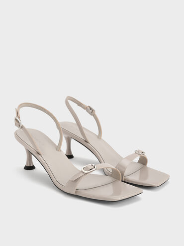 Buckled Slingback Kitten Heels, Light Grey, hi-res