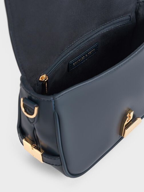 Aurelia Metallic-Accent Saddle Bag, Navy, hi-res