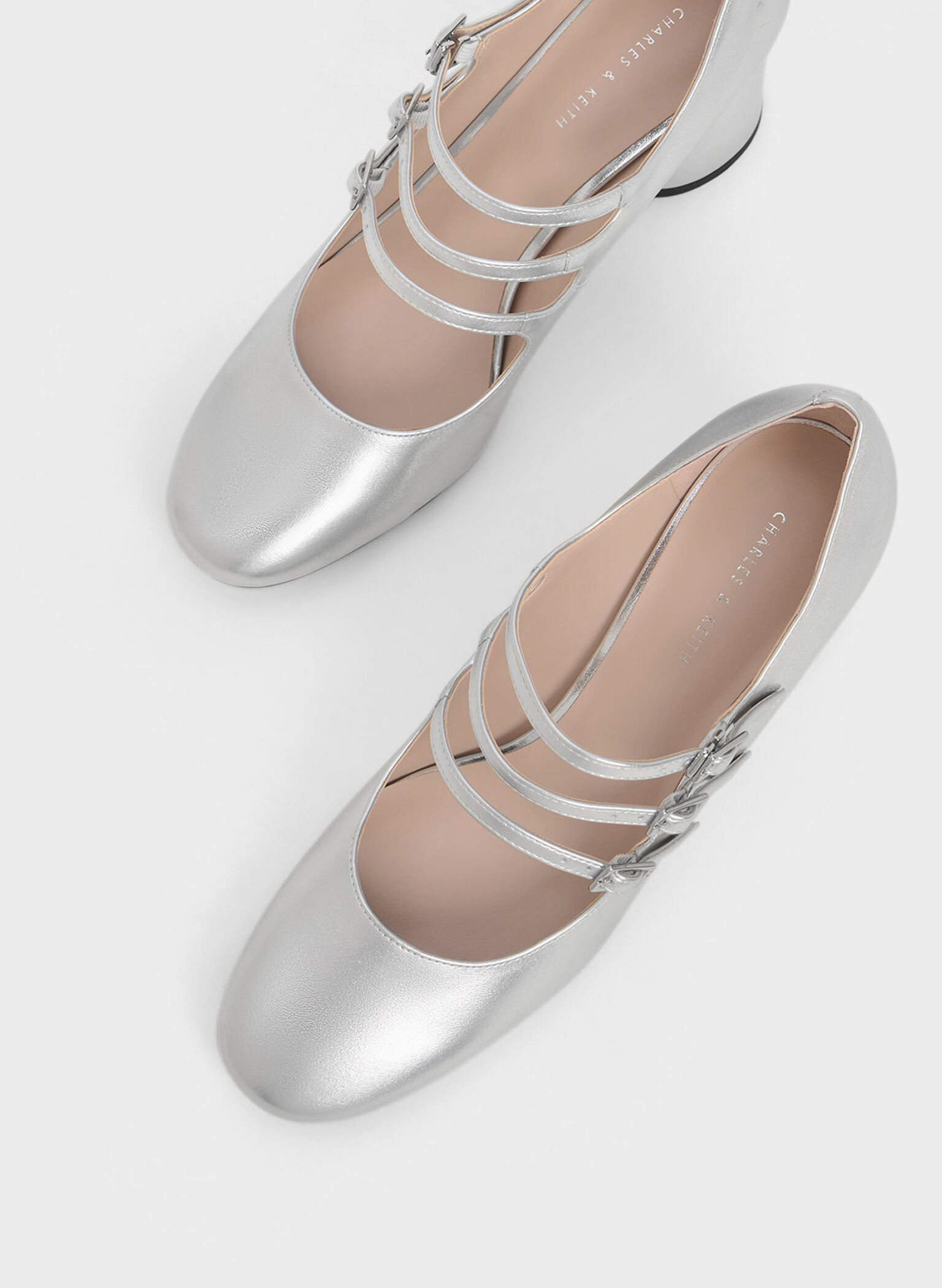 Claudie Metallic Buckled Mary Janes, Silver, hi-res
