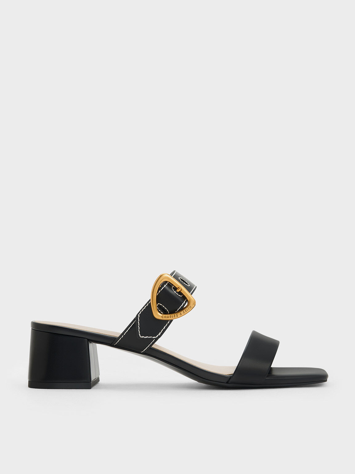 Black mules 2025 gold buckle