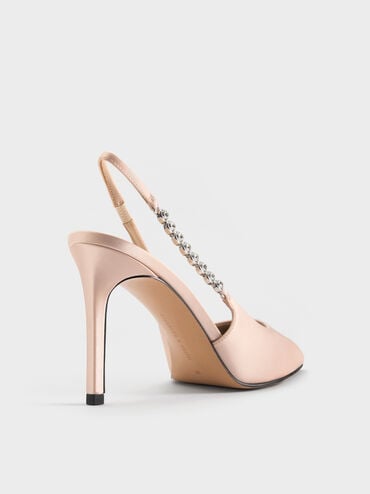 Flores Recycled Polyester Gem-Strap Slingback Pumps, Beige, hi-res