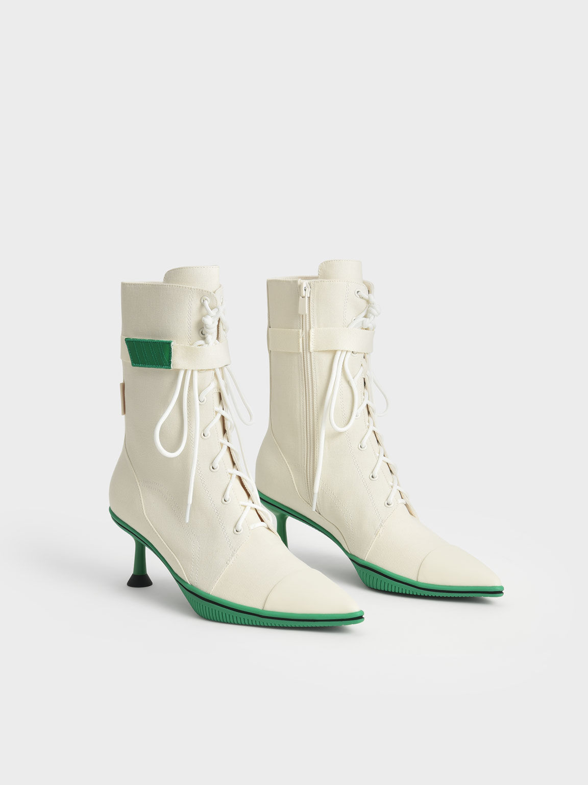 Recycled Cotton Lace-Up Ankle Boots, White, hi-res