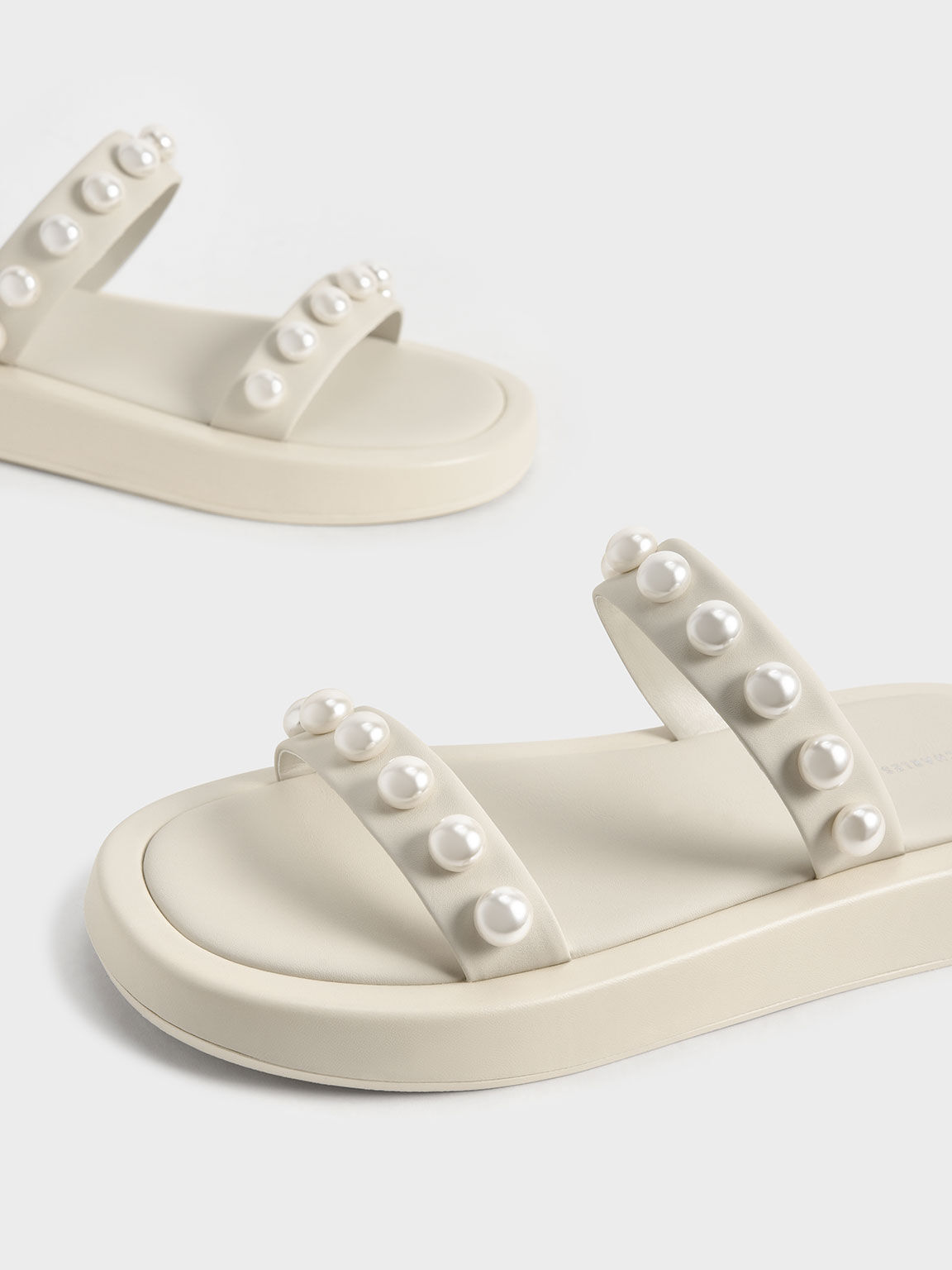 Pearl-Embellished Slide Sandals, Chalk, hi-res