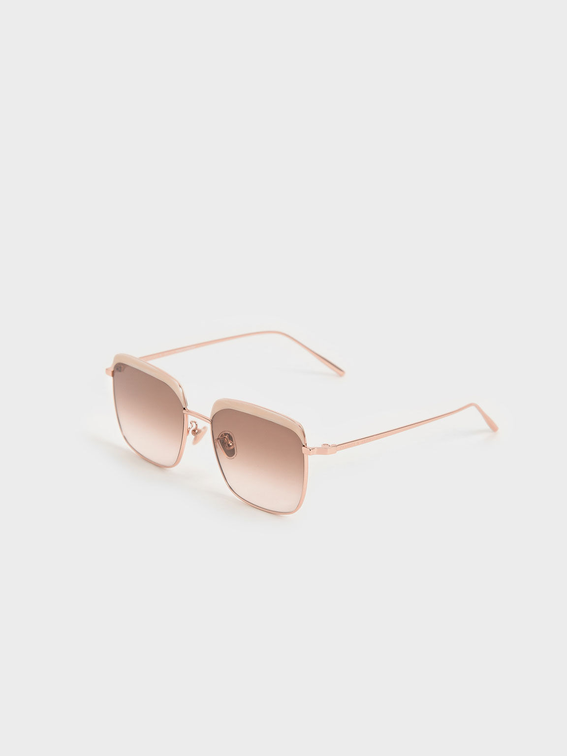 Thin Metal Frame Square Sunglasses, Cream, hi-res