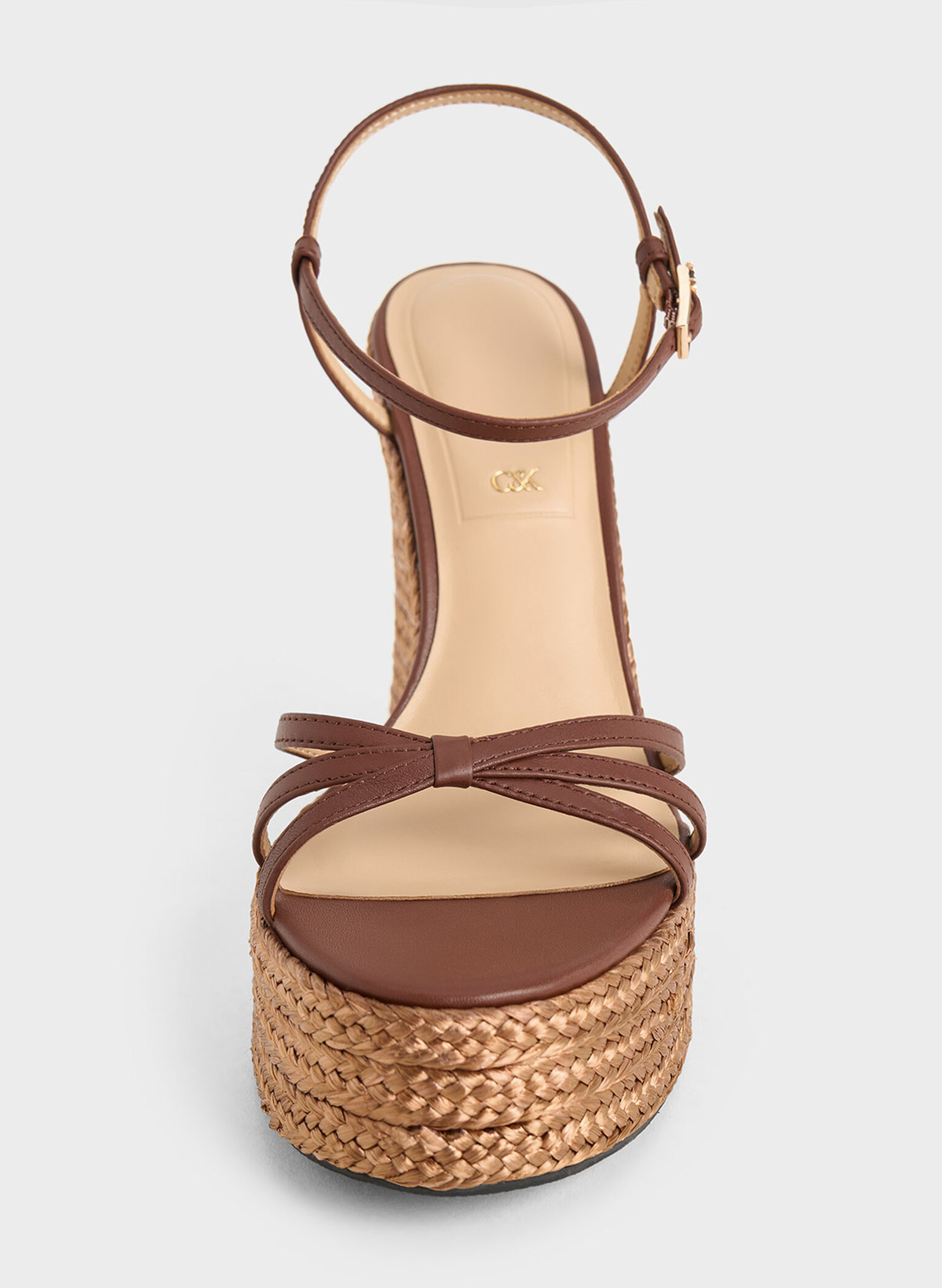 Leather Strappy Espadrille Wedges, Brown, hi-res