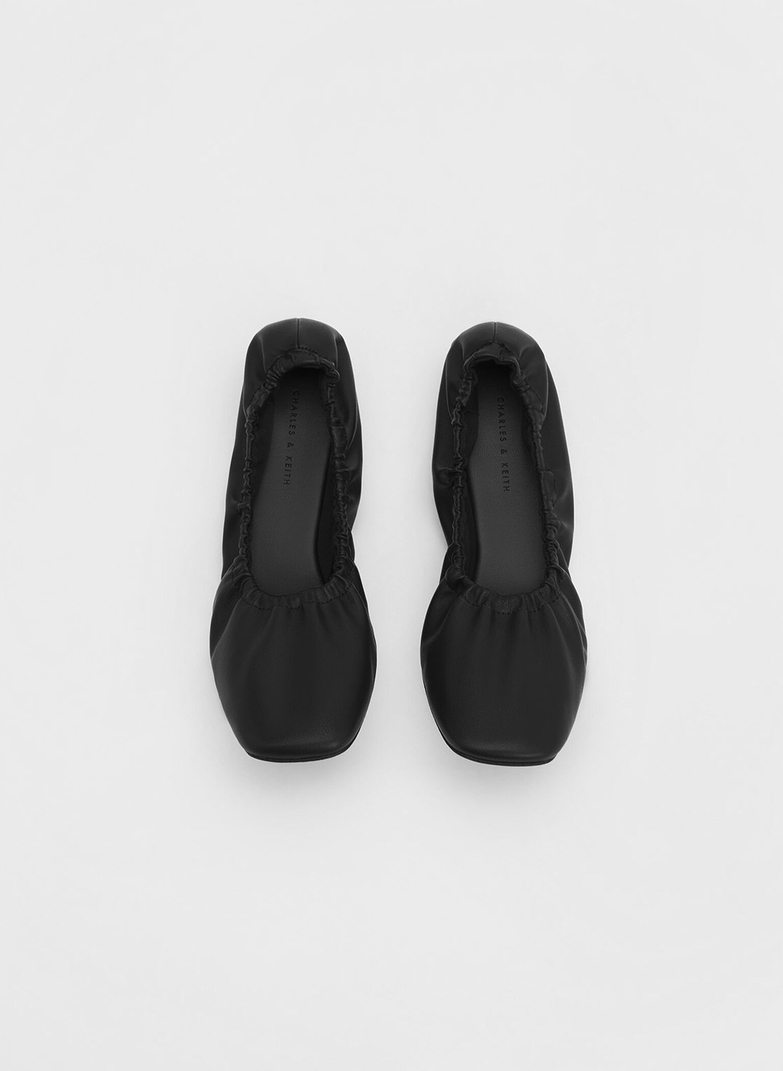 Ruched Ballerina Flats, Black, hi-res