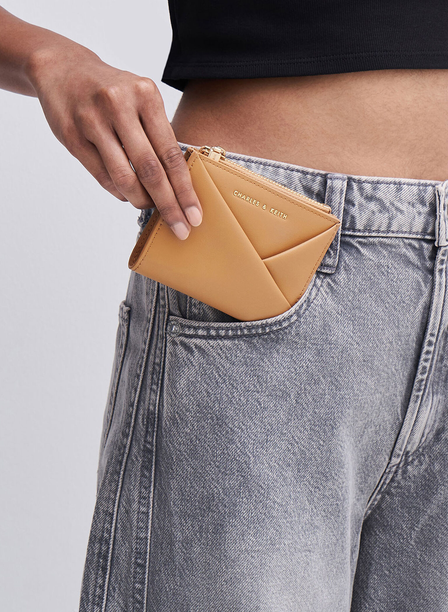 Midori Geometric Top-Zip Wallet, Camel, hi-res