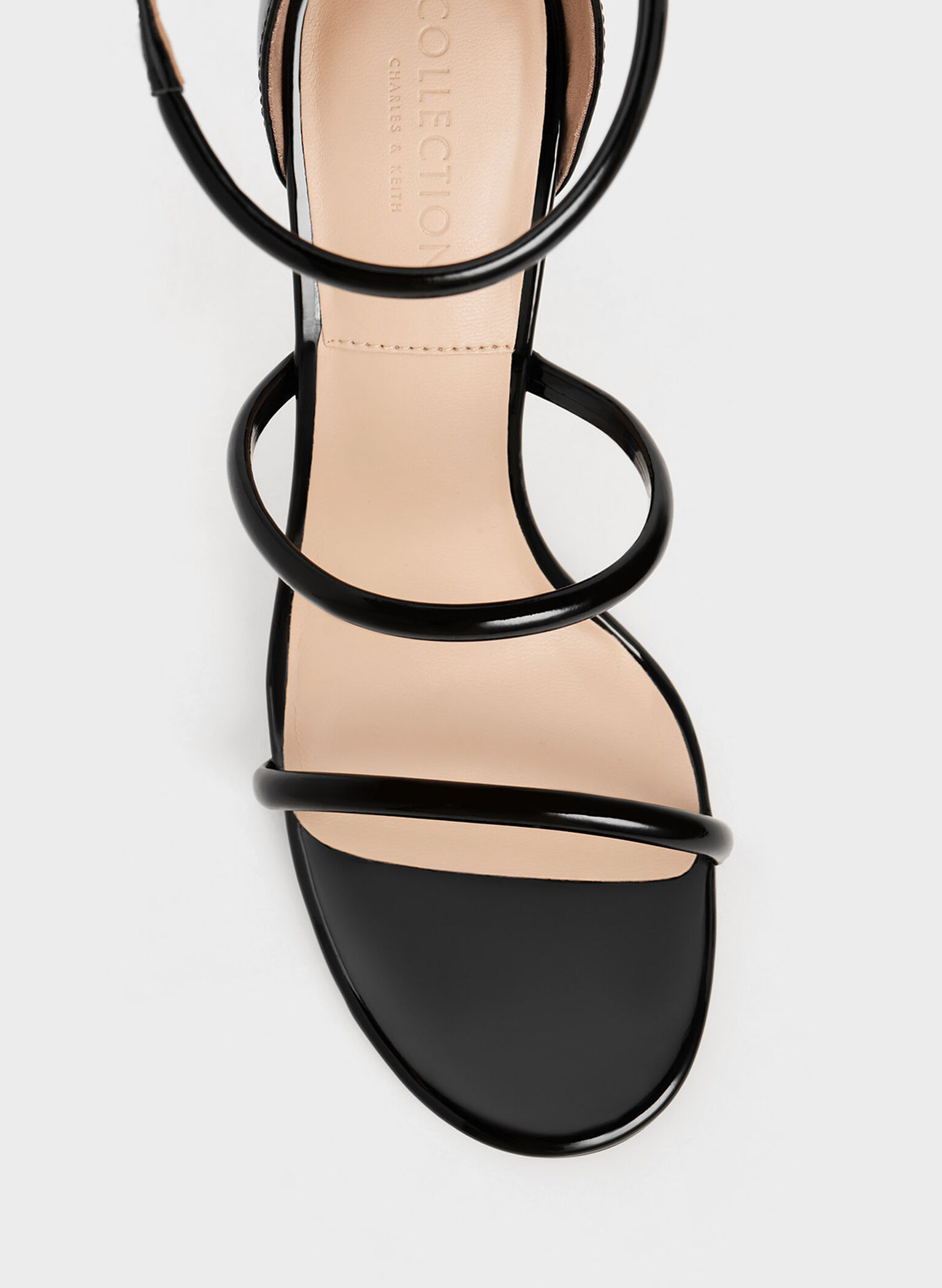Patent Leather Triple Strap Heeled Sandals, Black Patent, hi-res