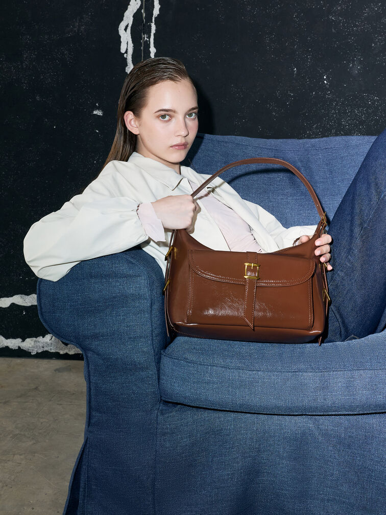 Bryna Belted Hobo Bag, Dark Brown, hi-res