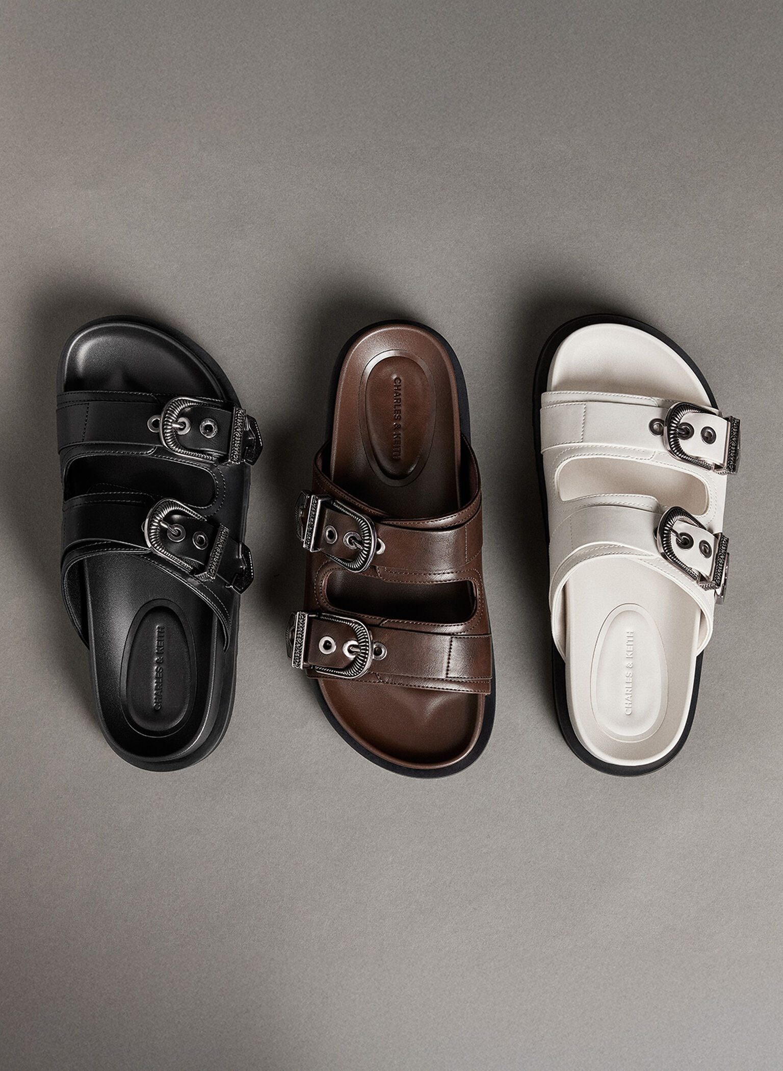 Kirke Buckled Double-Strap Sandals, Dark Brown, hi-res