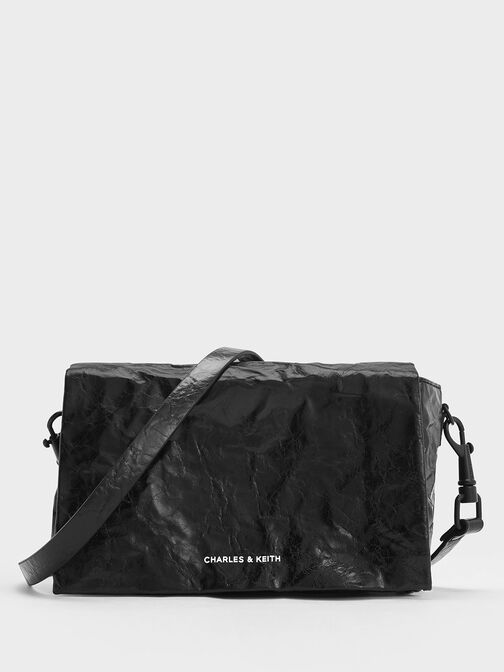 Matina Crinkle-Effect Crossbody Bag, Jet Black, hi-res