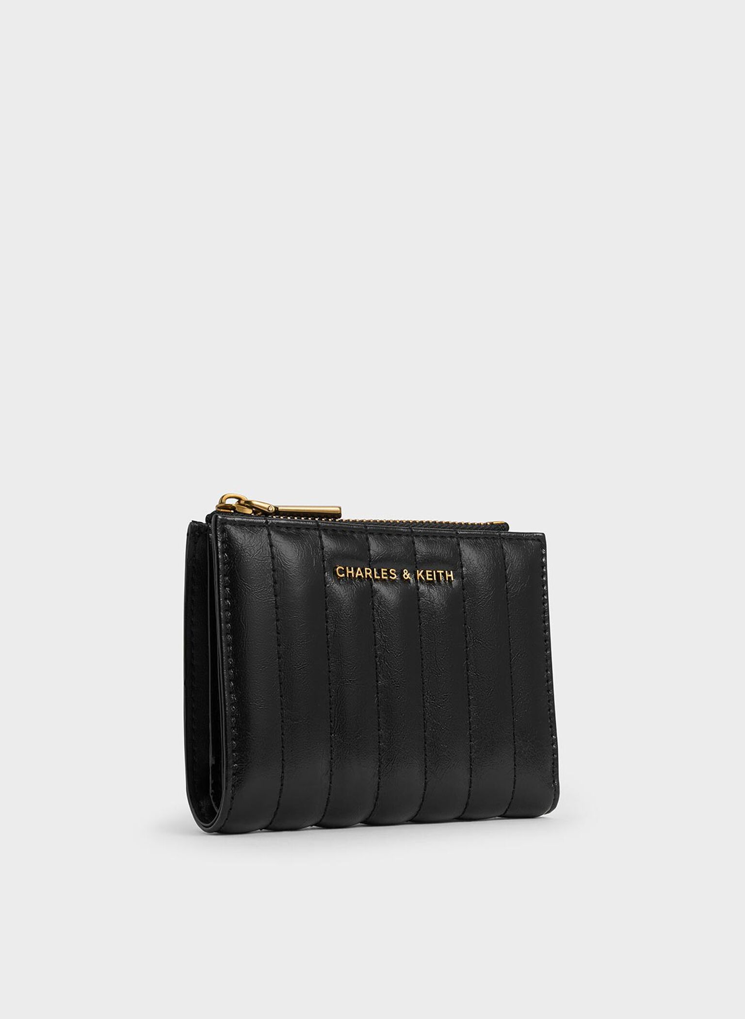 Donna Crinkle-Effect Panelled Top-Zip Wallet, Black, hi-res