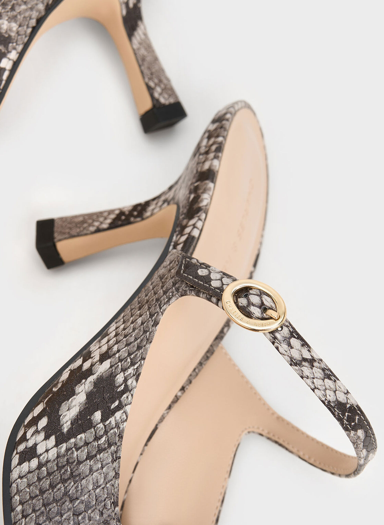 Snake-Print Buckle-Strap Heeled Mules, Animal Print Natural, hi-res