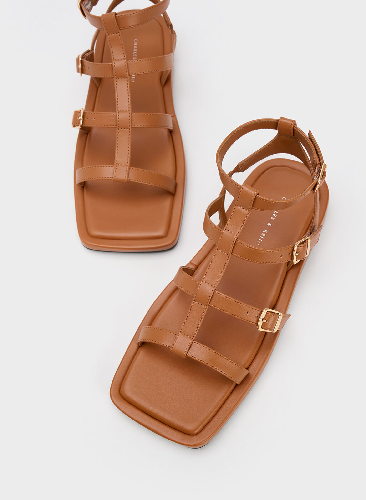 Buckled Gladiator Sandals, Cognac, hi-res