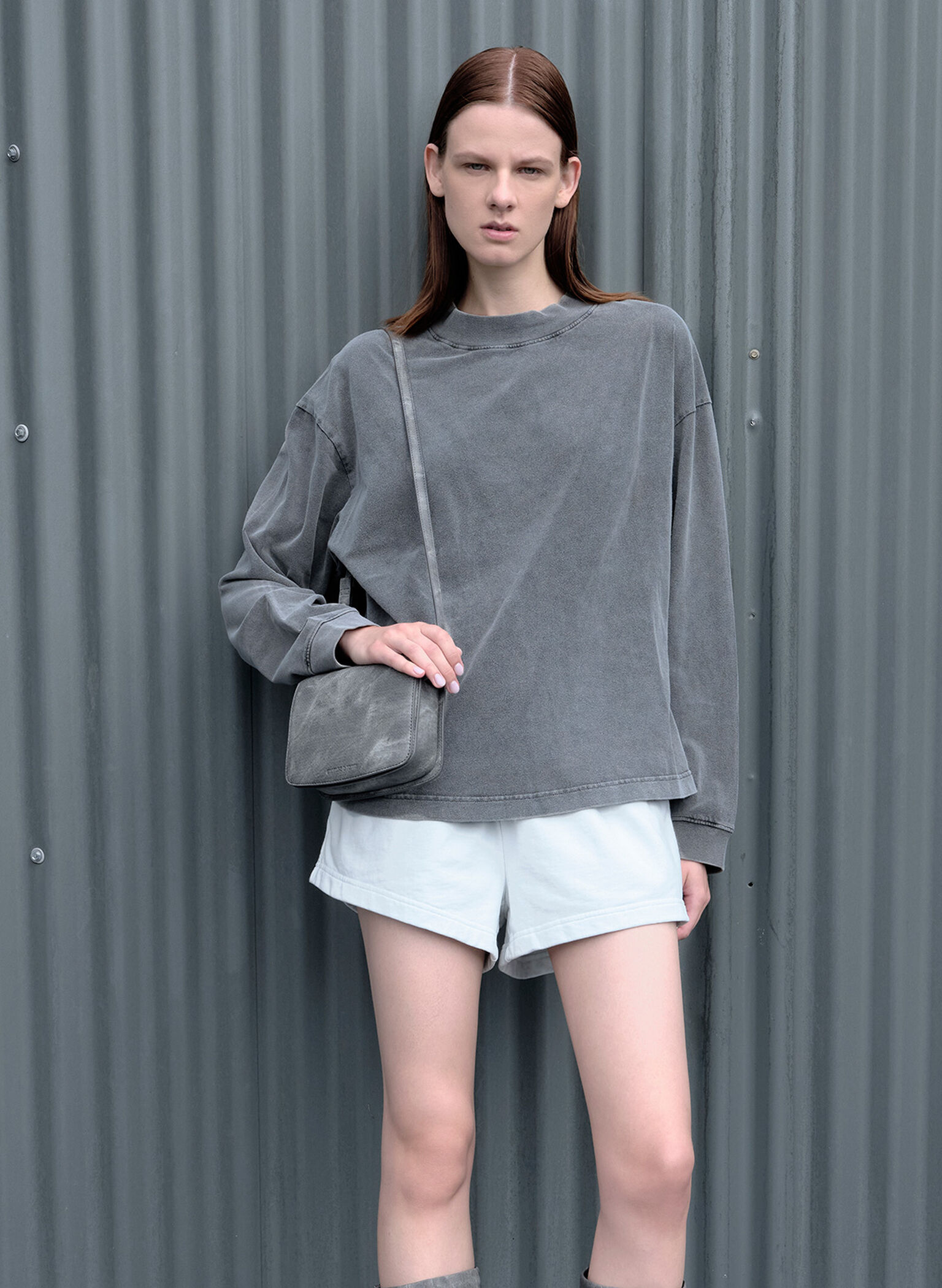 Denim Boxy Front Flap Shoulder Bag, Dark Grey, hi-res