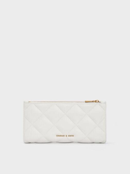 Danika Quilted Long Wallet, White, hi-res