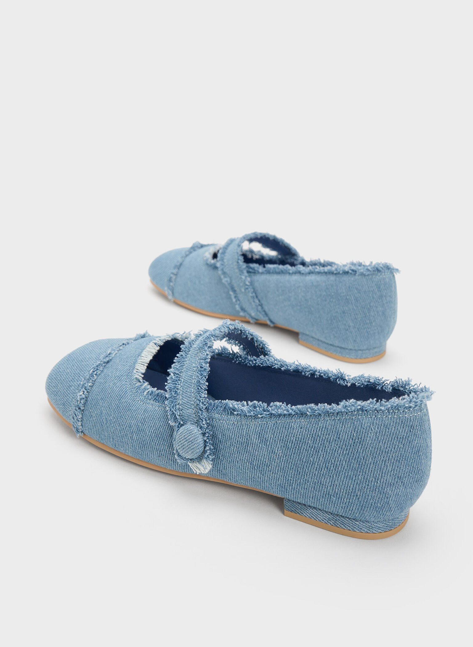 Girls' Denim Mary Jane Flats, Light Blue, hi-res