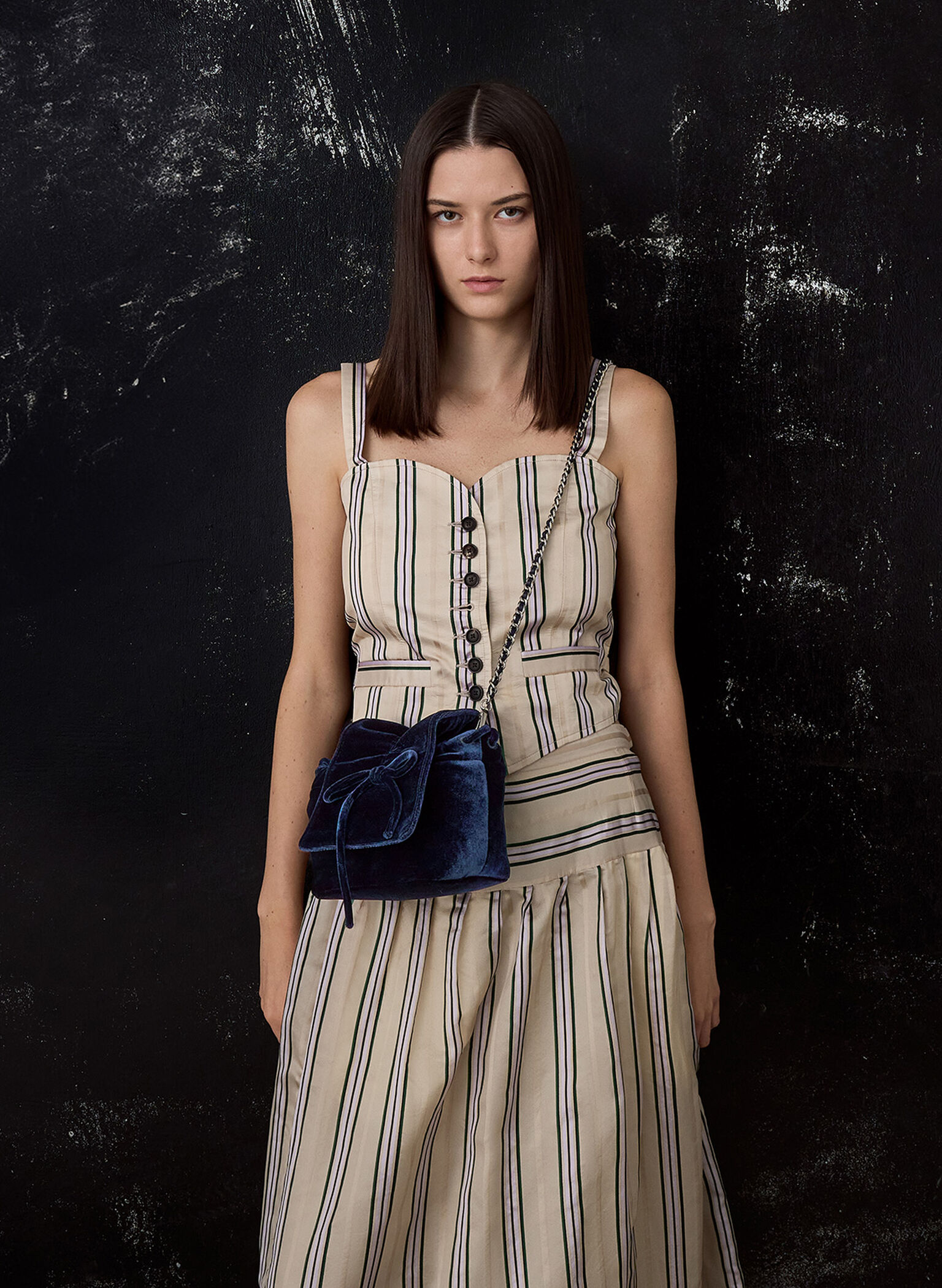 Velvet Bow Ruched Top Handle Bag, Dark Blue, hi-res