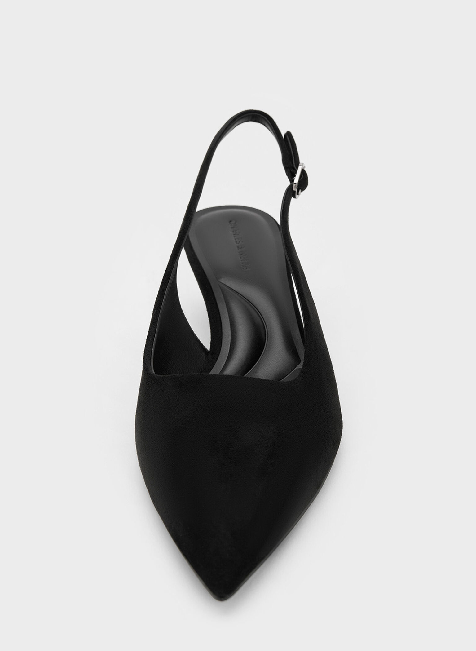 Faux Suede Pointed-Toe Kitten-Heel Slingback Pumps, Black Textured, hi-res