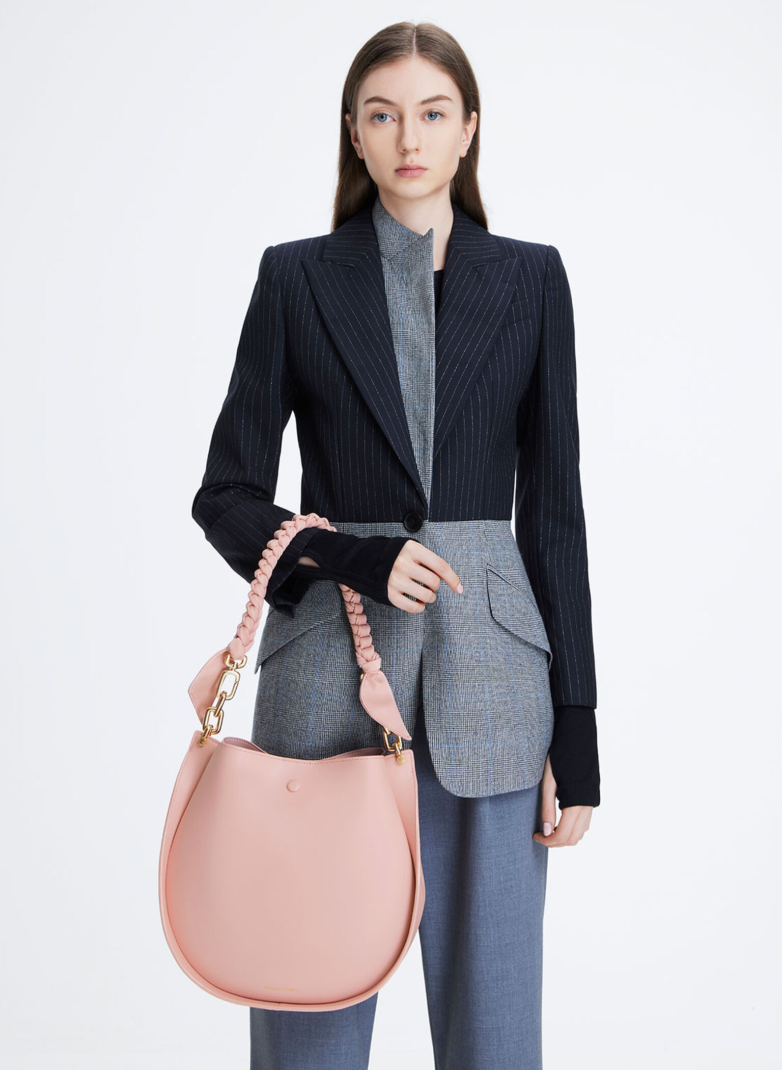 Cleona Braided Handle Shoulder Bag, Light Pink, hi-res