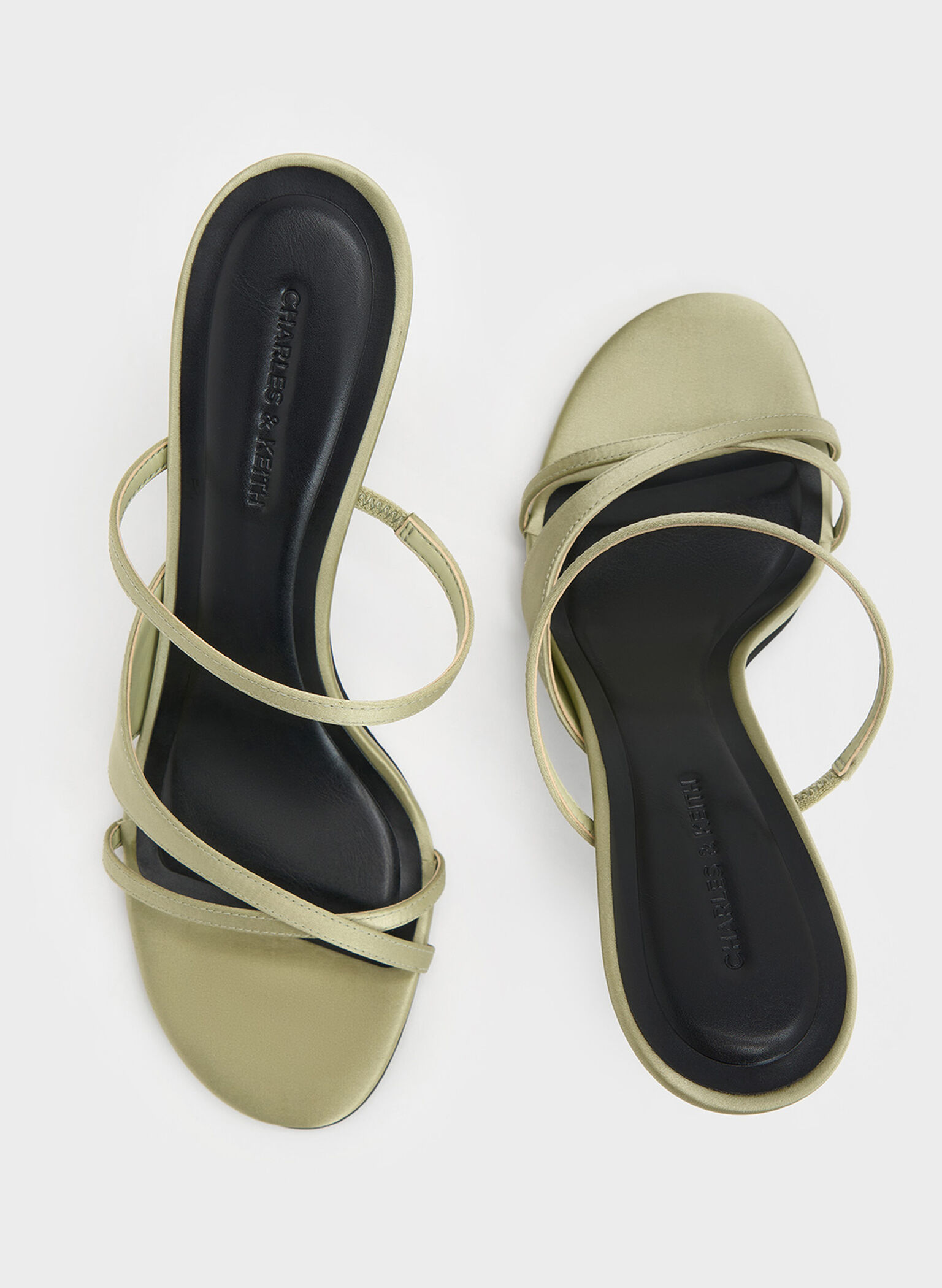 Wynn Recycled Polyester Crossover Sculptural-Heel Strappy Mules, Green, hi-res