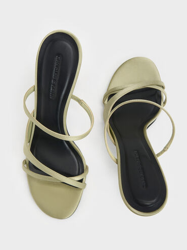Wynn Recycled Polyester Crossover Sculptural-Heel Strappy Mules, Green, hi-res