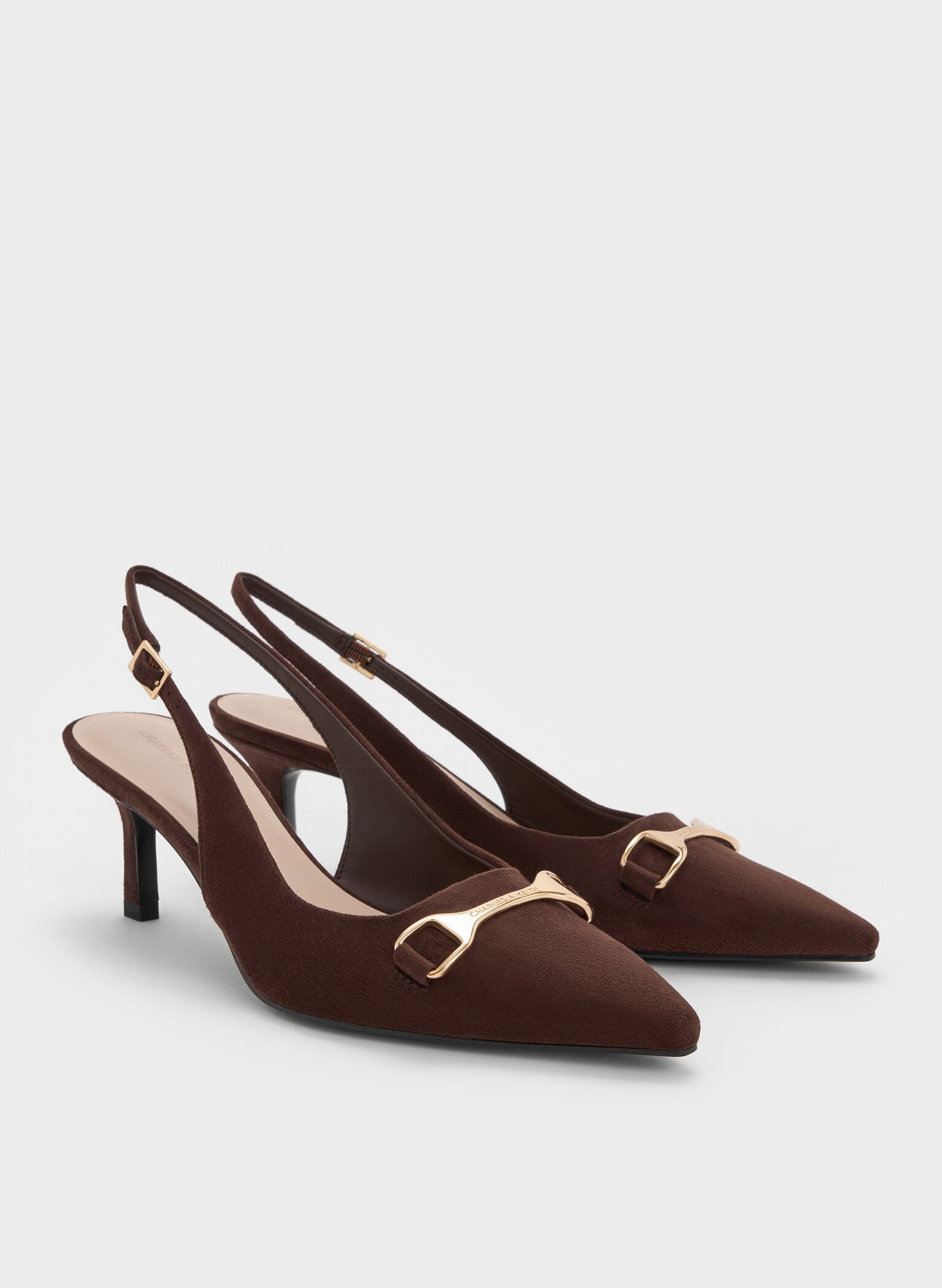 Leslie Faux Suede Metallic-Accent Slingback Pumps, Dark Brown Textured, hi-res