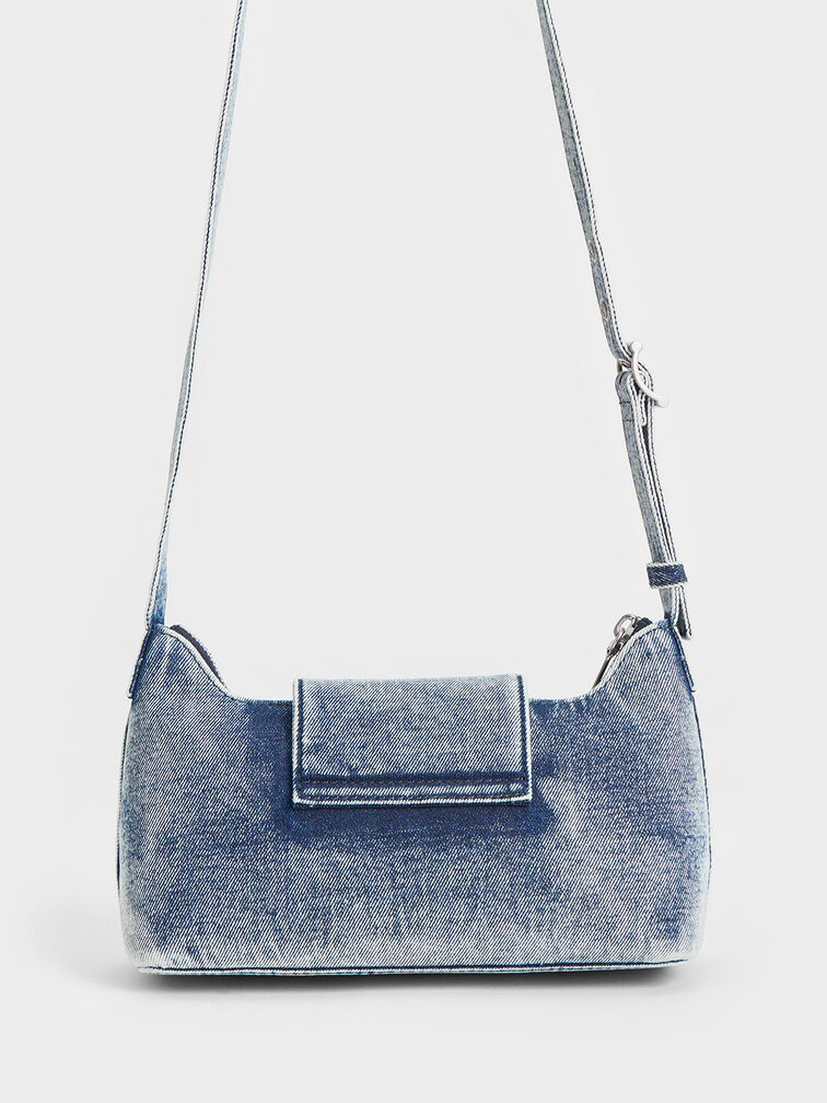 Arwen Denim Belted Shoulder Bag, Denim Blue, hi-res